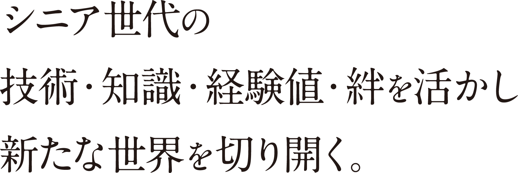 シニア世代の技術・知識・経験値・絆を活かし新たな世界を切り開く。